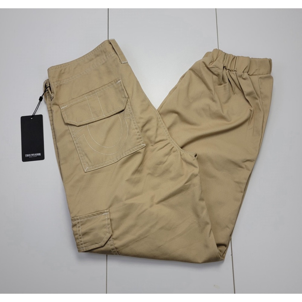 True Religion Womens Tan Bobbi Baggy Cargo Jogger Pants Size 28 NWT